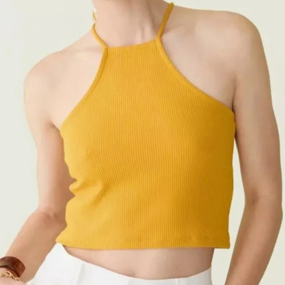 J.Crew Yellow Vintage rib cropped halter tank Top Size Medium